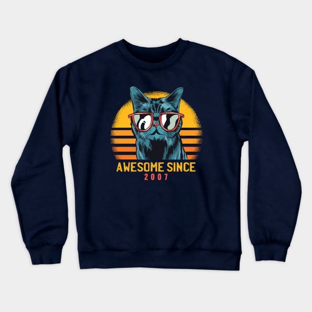 Retro Cool Cat Awesome Since 2007 // Awesome Cattitude Cat Lover Crewneck Sweatshirt by Now Boarding